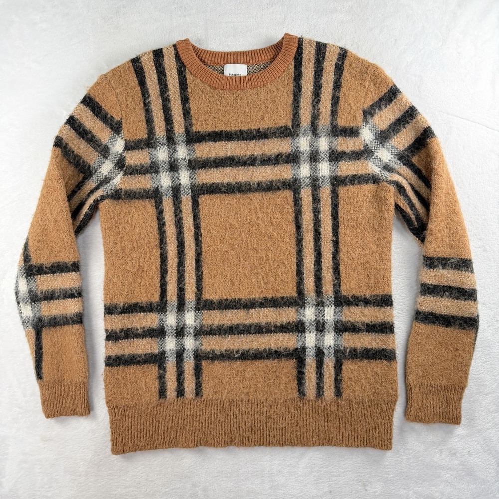 Burberry London Fuzzy Sweater Womens M 40 Jumper Nova Tartan Check Plaid Cotton